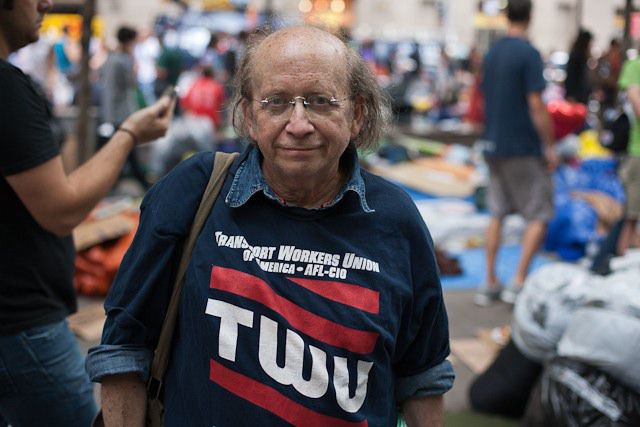 Marty Goodman, a transit worker for 25 years, came down to Zuccotti Park on Friday afternoon to support the Occupy Wall Street protests